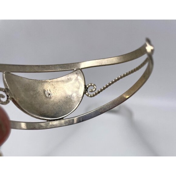 Vintage Alpaca Mexico Silver Tone Cuff Bracelet Mother Of Pearl Inlay Floral Des - Picture 5 of 8